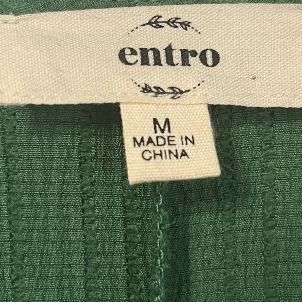 Entro Green Textured V-Neck Smocked Waist Tiered Ruffle Mini Dress Womens Size M